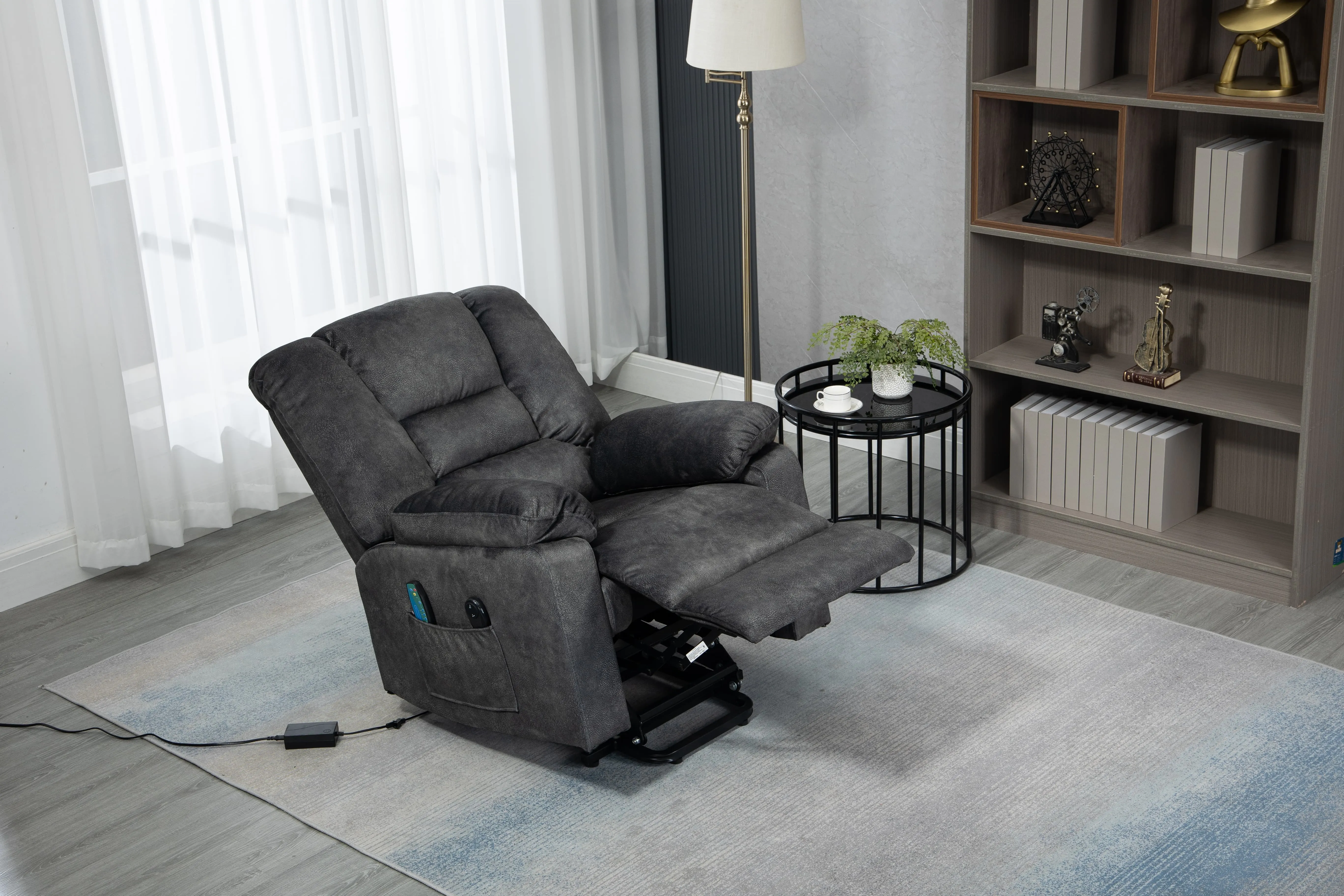 Power Lift Microfiber Electric Recliner Chair with Heated Vibration Massage, Living Room Chair Remote Control(Grey)