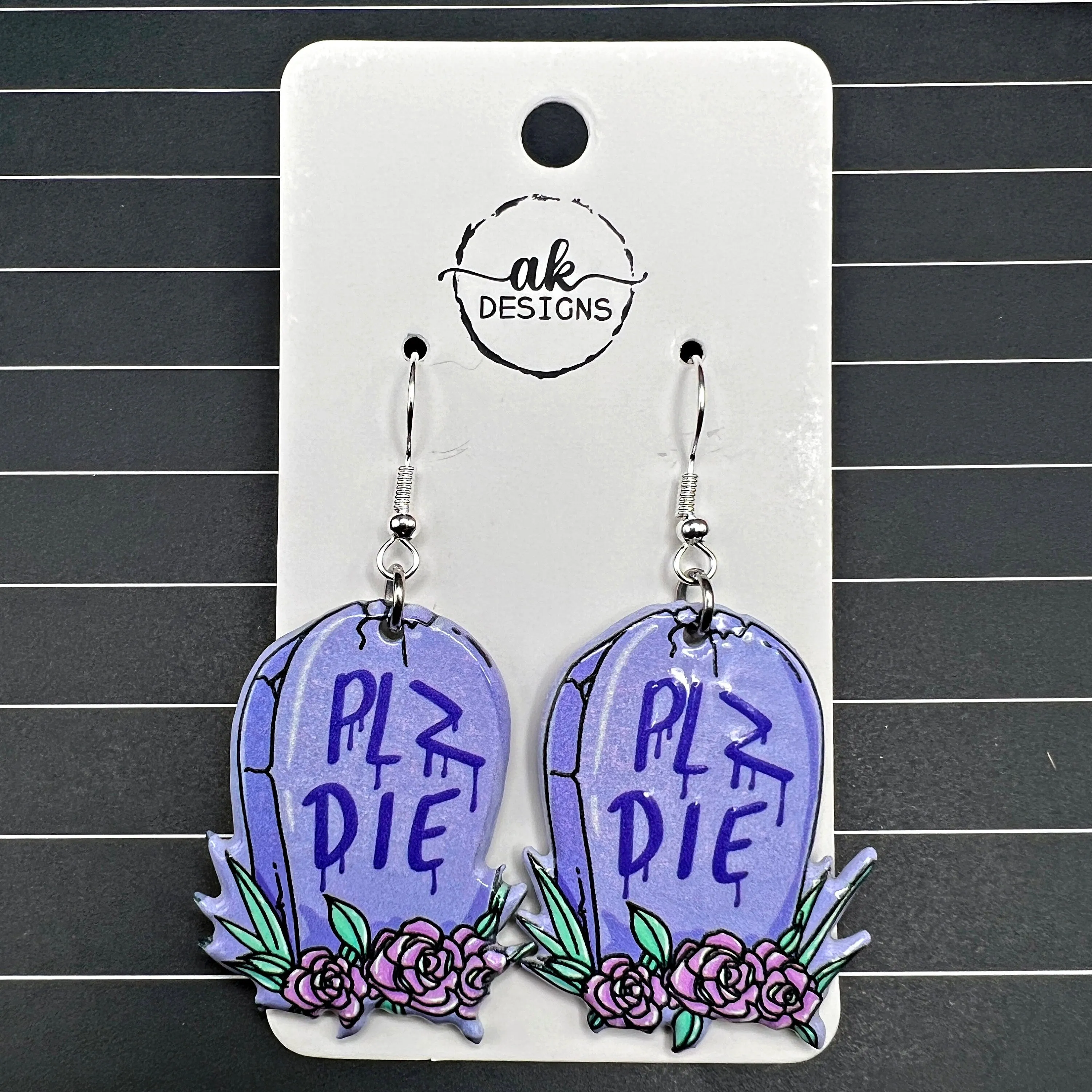 Pretty Dead Plz Die Goth Emo Punk Halloween Spooky Season, Silver/Silver-tone  Earrings, Hypoallergenic Gift