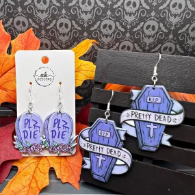 Pretty Dead Plz Die Goth Emo Punk Halloween Spooky Season, Silver/Silver-tone  Earrings, Hypoallergenic Gift