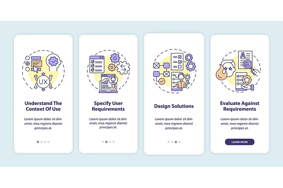 Product development onboarding mobile app page screens set