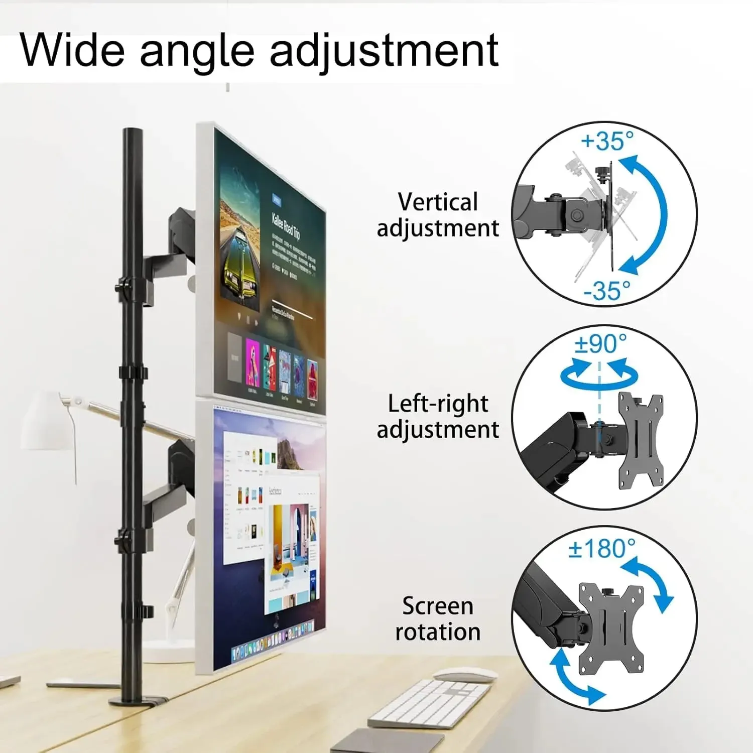 PUTORSEN Dual Monitor Vertical Stacking Desktop Stand, Ultra-High Stands for 17-27” Screens