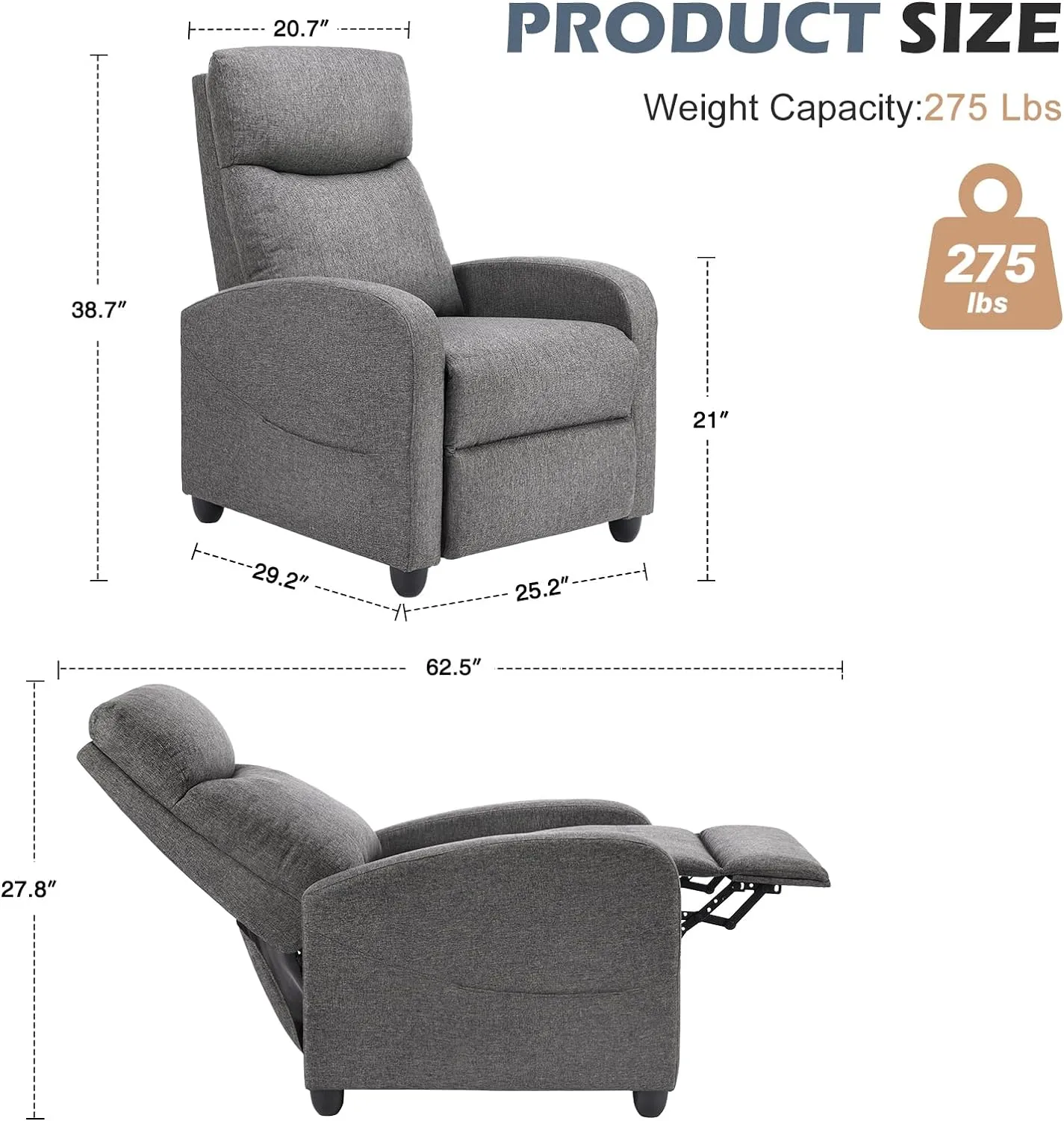 Recliner Chair Massage Reclining for Adults, Comfortable Adjustable Home Theater Seating Lounge with Padded Seat Backrest