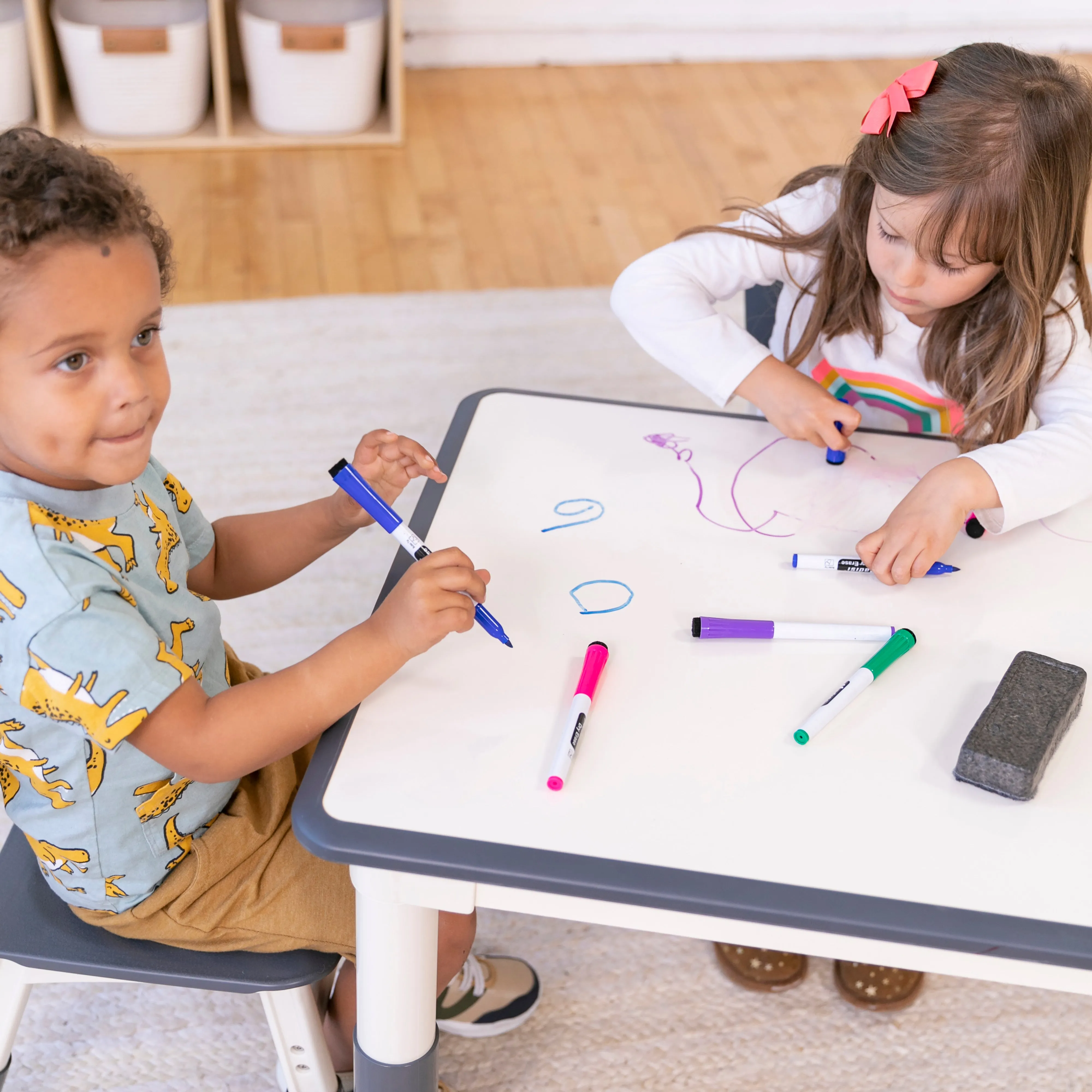 Rectangle Dry-Erase Activity Table and 2 Adjustable Height Plastic Chairs, 3-Piece