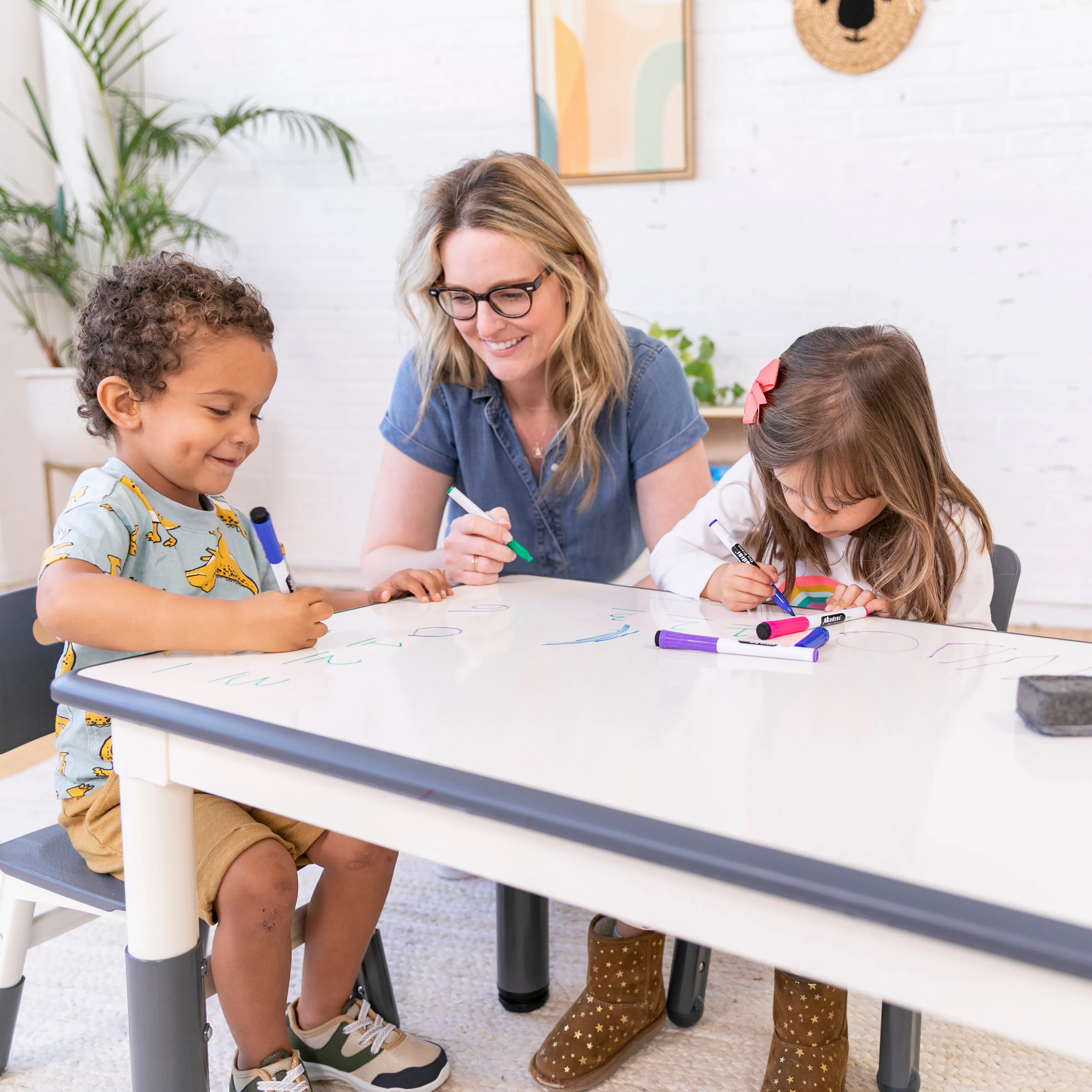 Rectangle Dry-Erase Activity Table and 2 Adjustable Height Plastic Chairs, 3-Piece