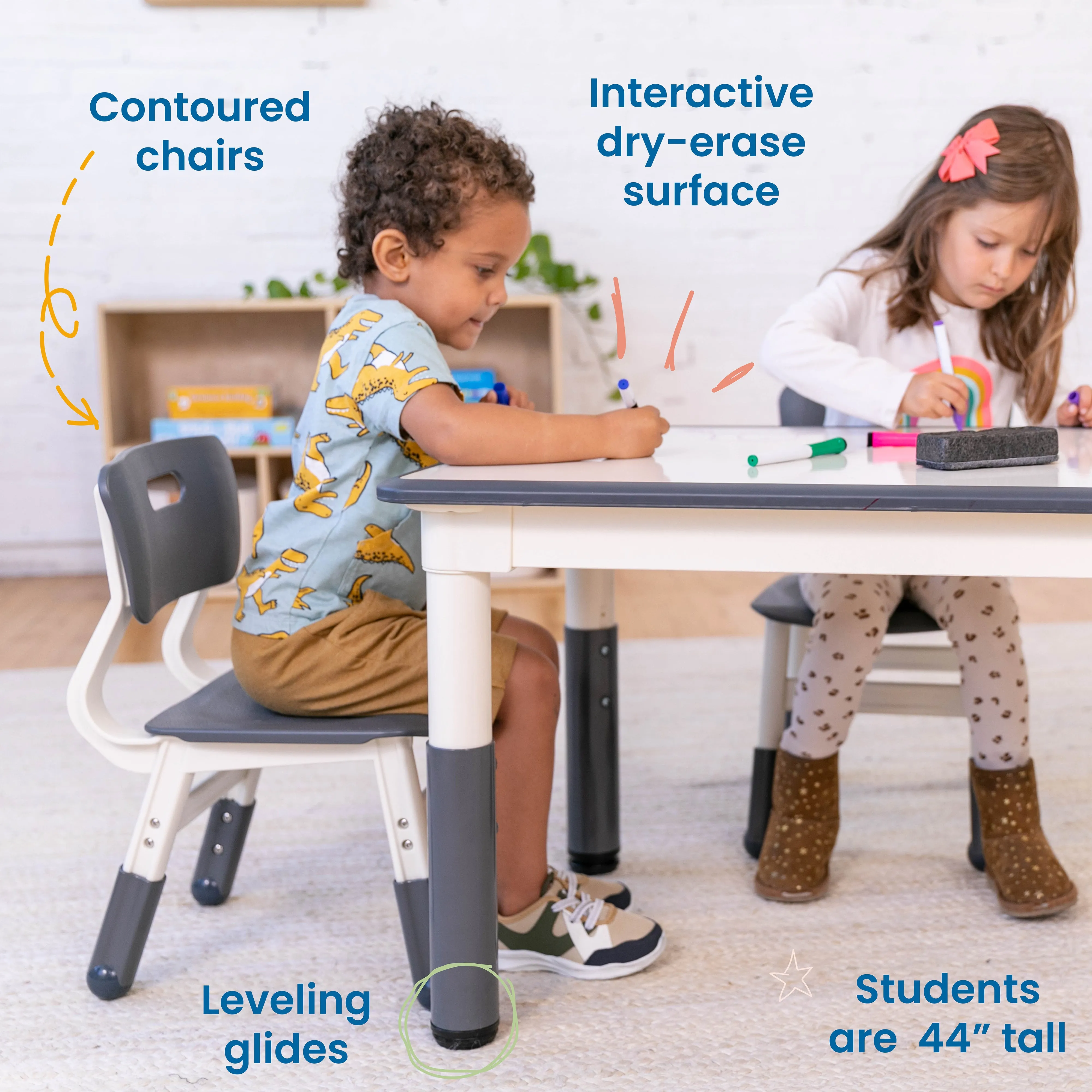 Rectangle Dry-Erase Activity Table and 2 Adjustable Height Plastic Chairs, 3-Piece