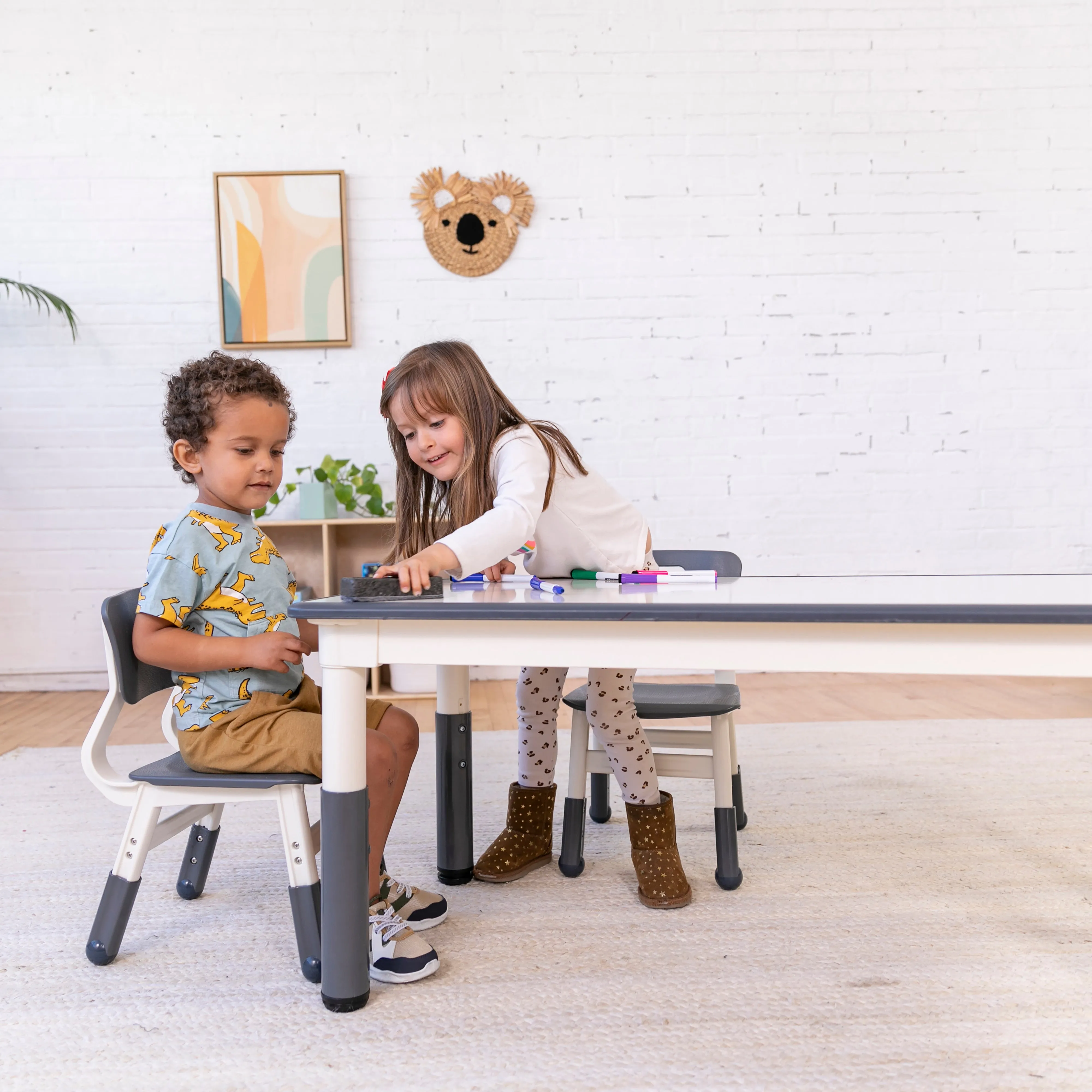 Rectangle Dry-Erase Activity Table and 2 Adjustable Height Plastic Chairs, 3-Piece