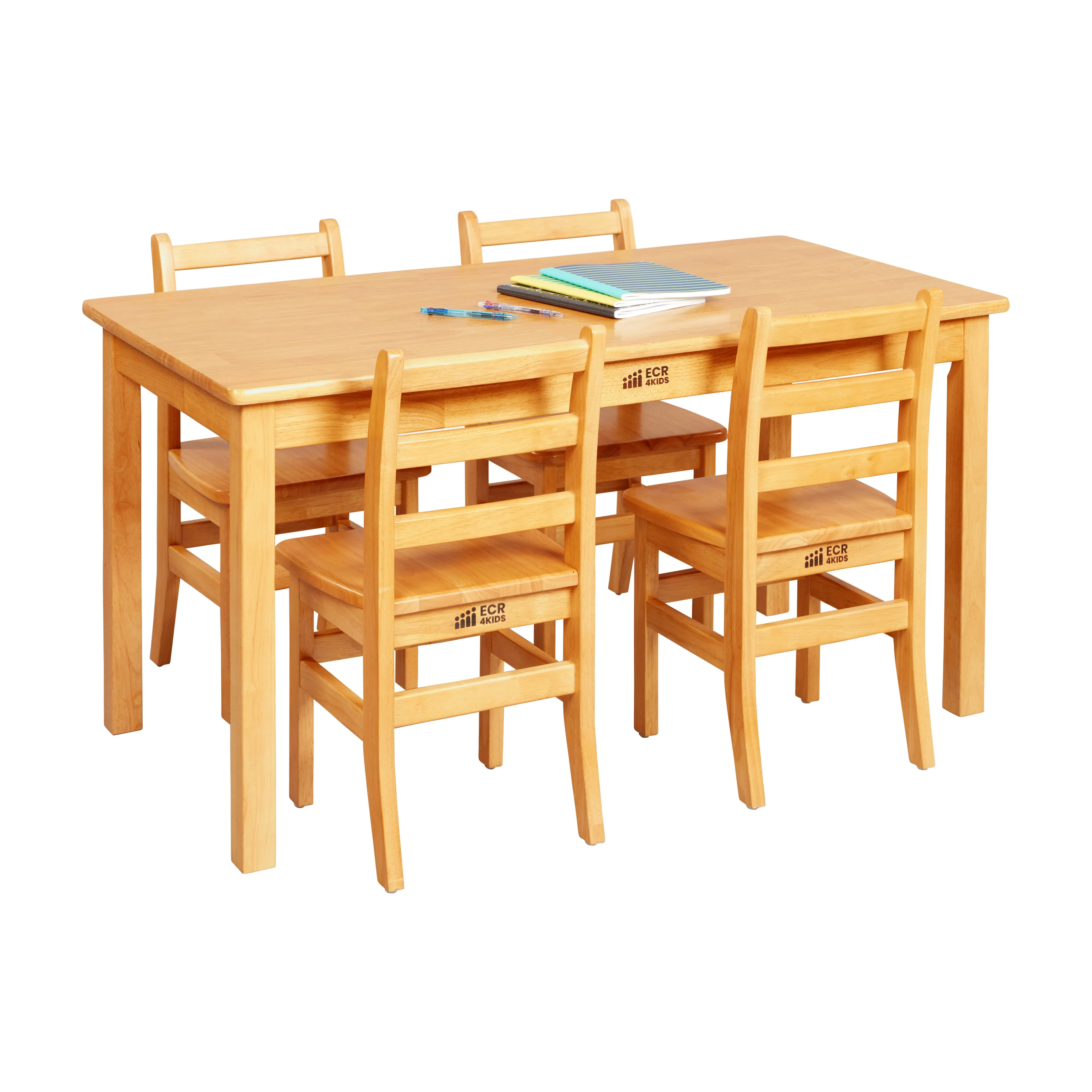 Rectangular Hardwood Table with 24in Legs and Four 14in Chairs, Kids Furniture