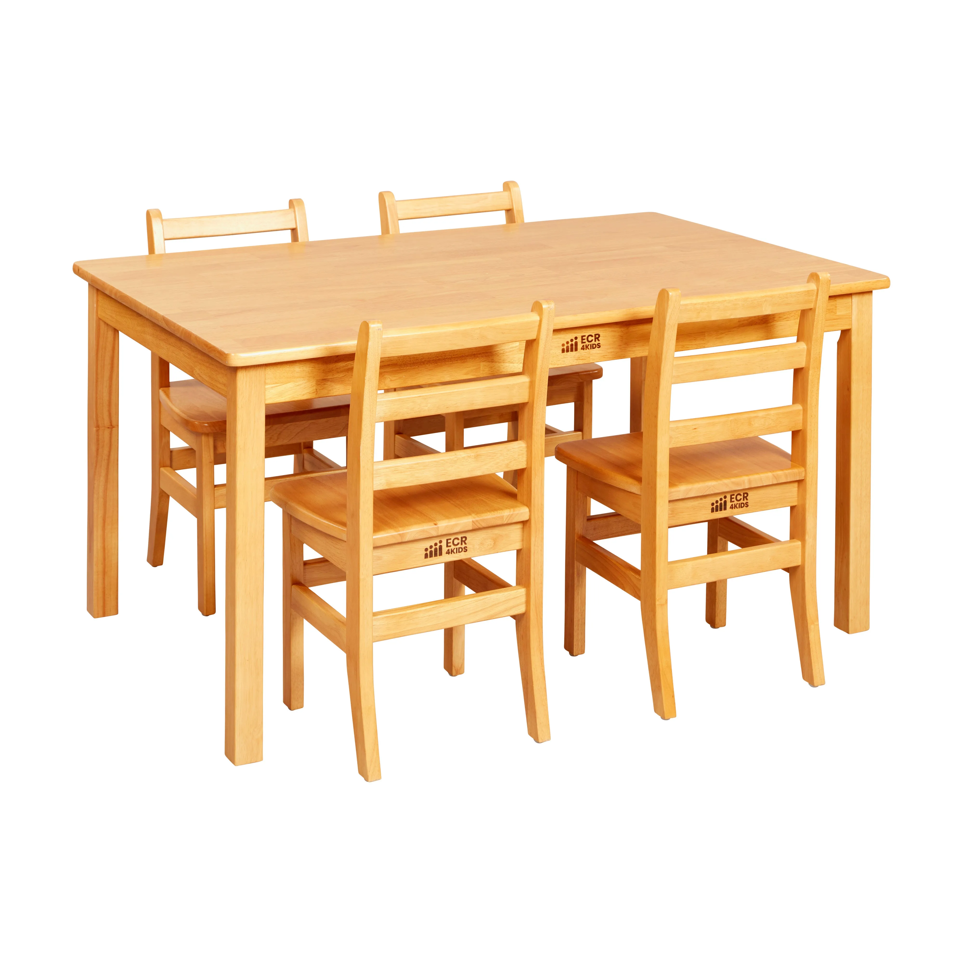 Rectangular Hardwood Table with 24in Legs and Four 14in Chairs, Kids Furniture