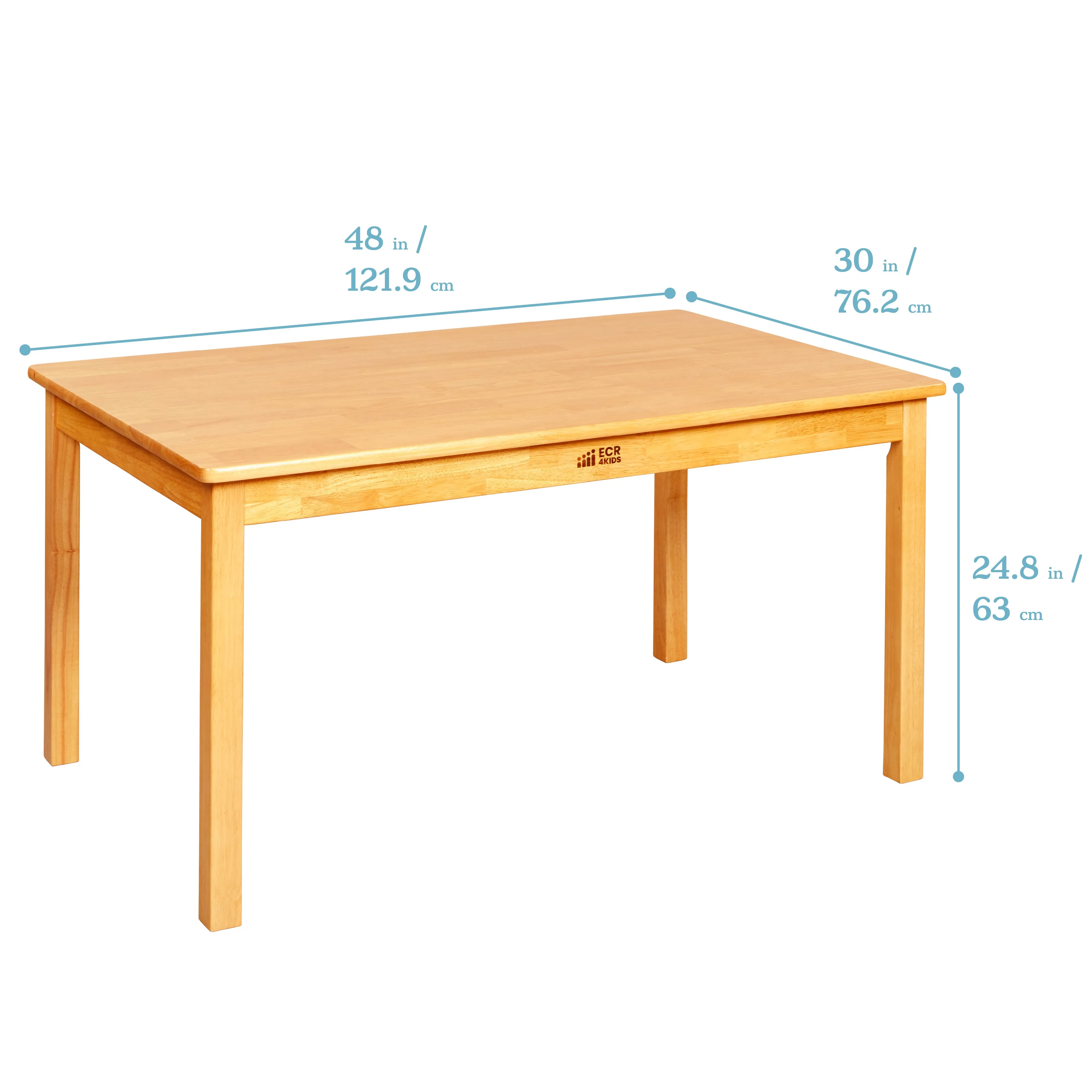 Rectangular Hardwood Table with 24in Legs and Four 14in Chairs, Kids Furniture