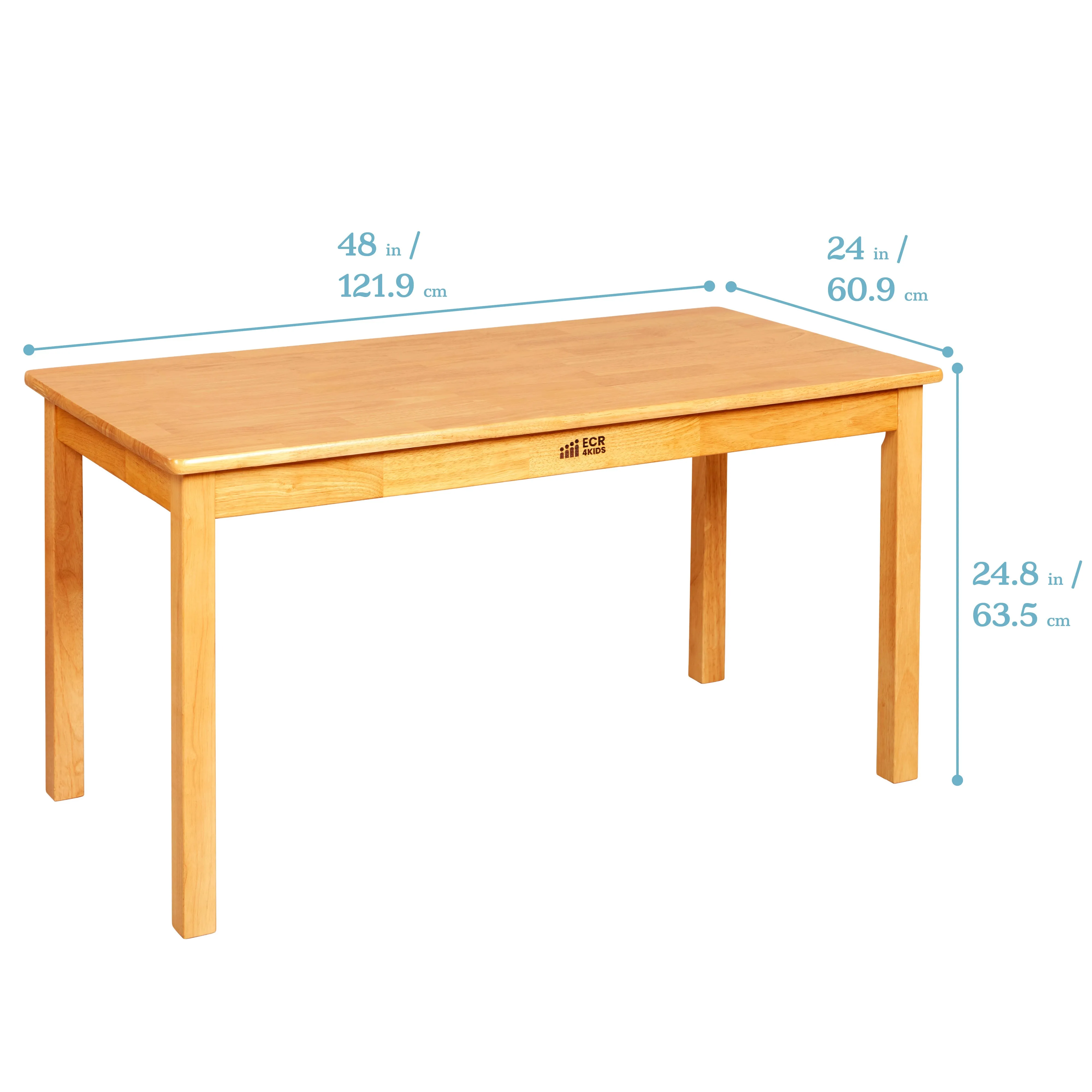 Rectangular Hardwood Table with 24in Legs and Four 14in Chairs, Kids Furniture