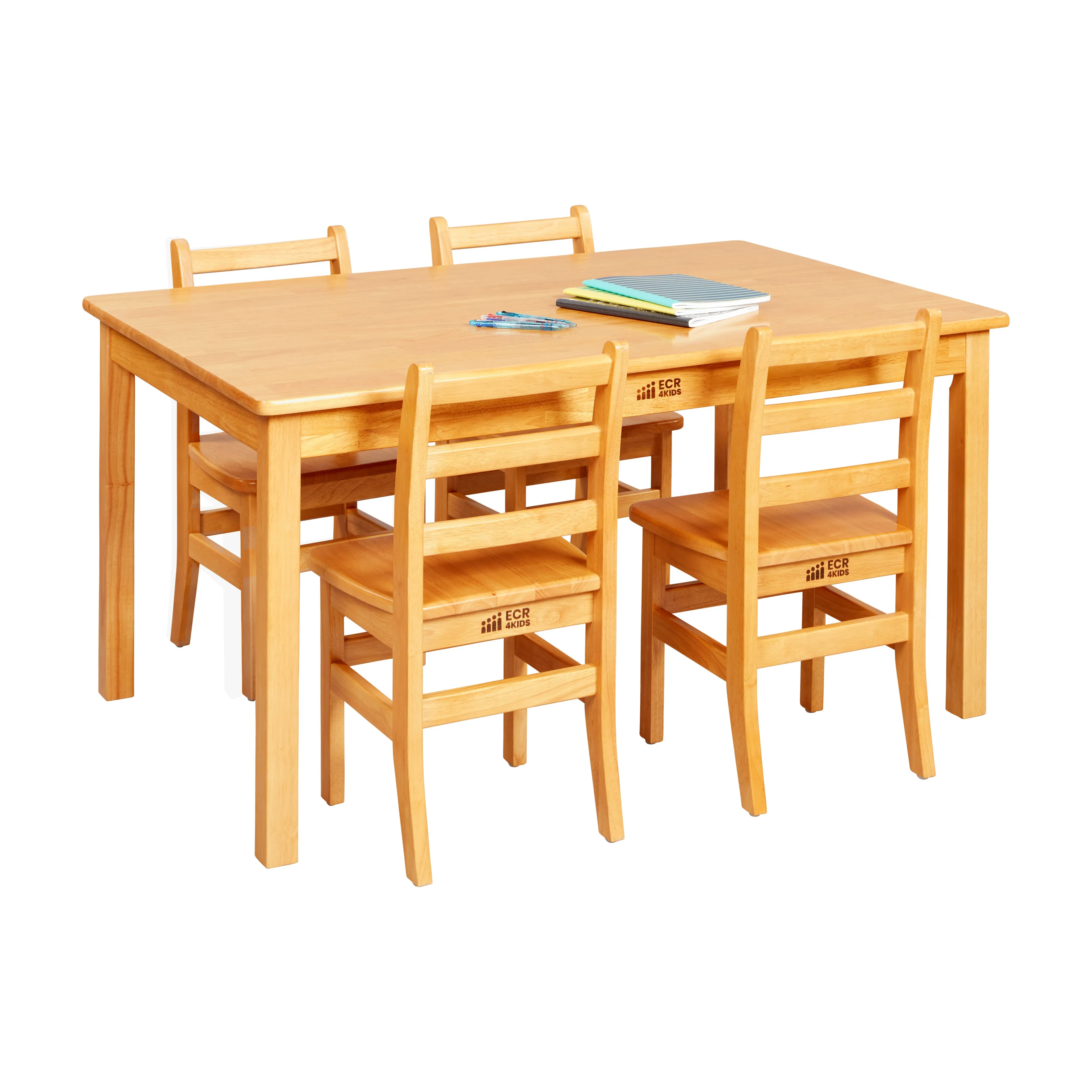 Rectangular Hardwood Table with 24in Legs and Four 14in Chairs, Kids Furniture