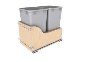 Rev-A-Shelf DBL 27 QT Wood Waste Container - Blum Slides 15" CAB 4WCSC-1527DM-2