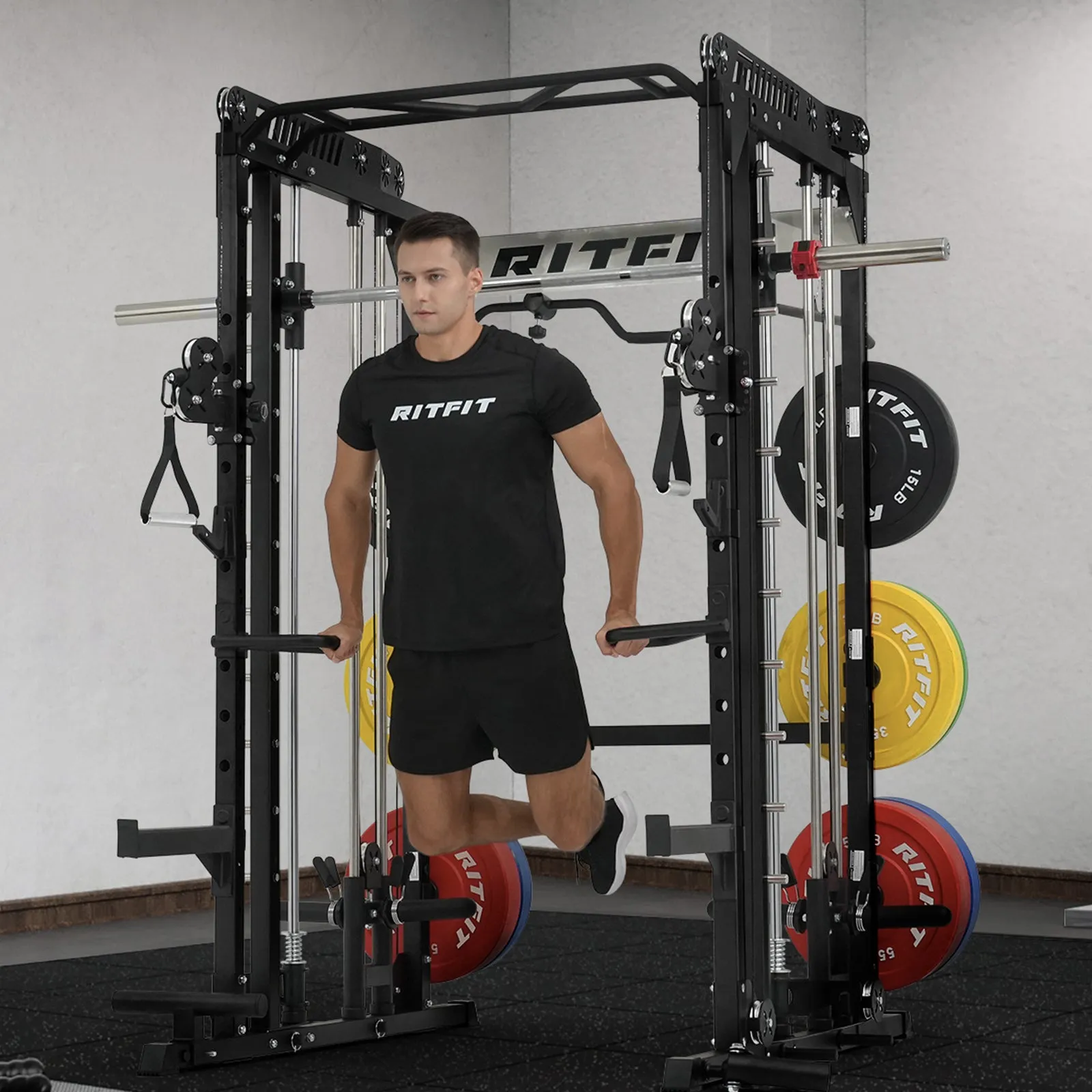 RitFit M1 Multi-Functional Smith Machine 2.0 with Cable Crossover System and Squat Rack for Home Gym