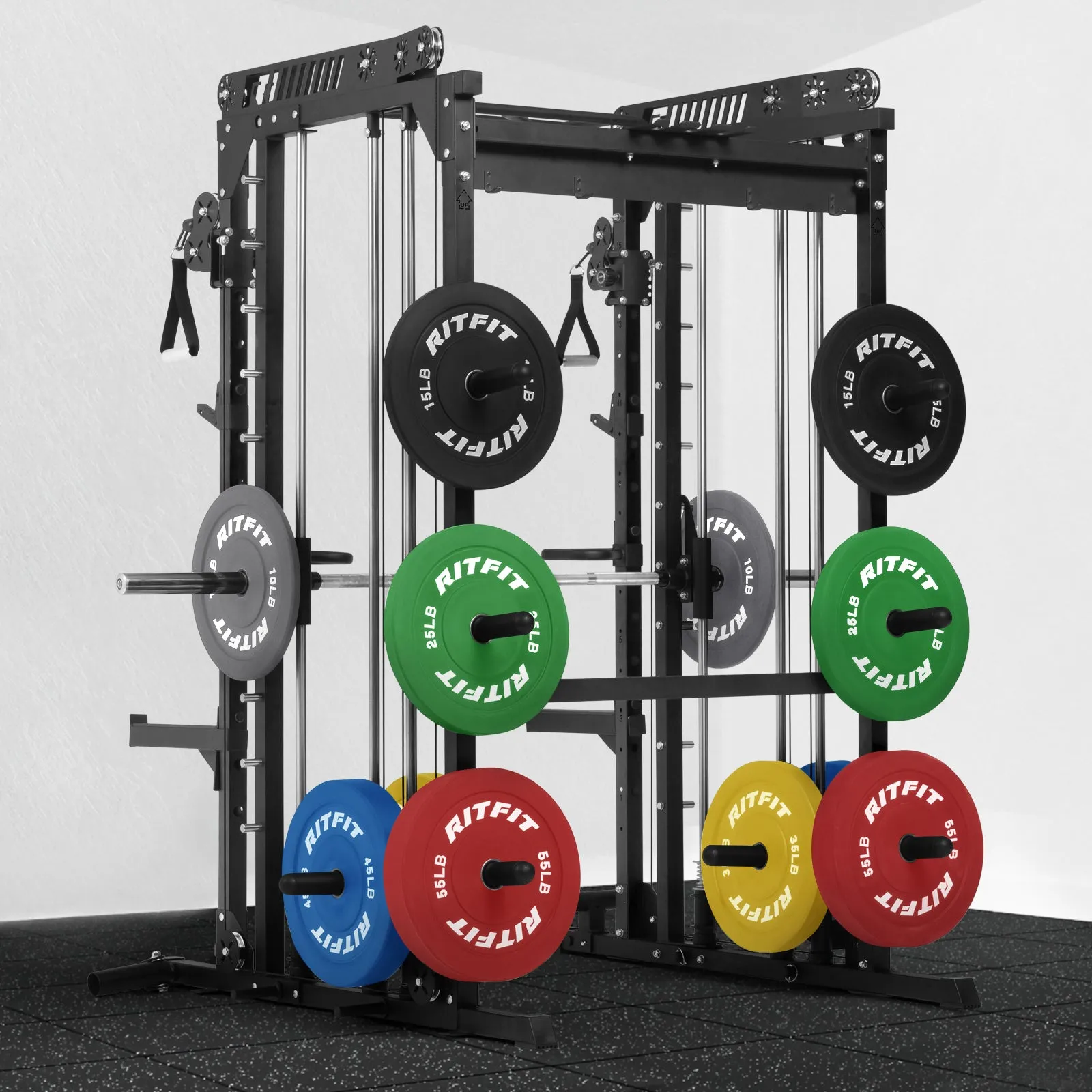 RitFit M1 Multi-Functional Smith Machine 2.0 with Cable Crossover System and Squat Rack for Home Gym