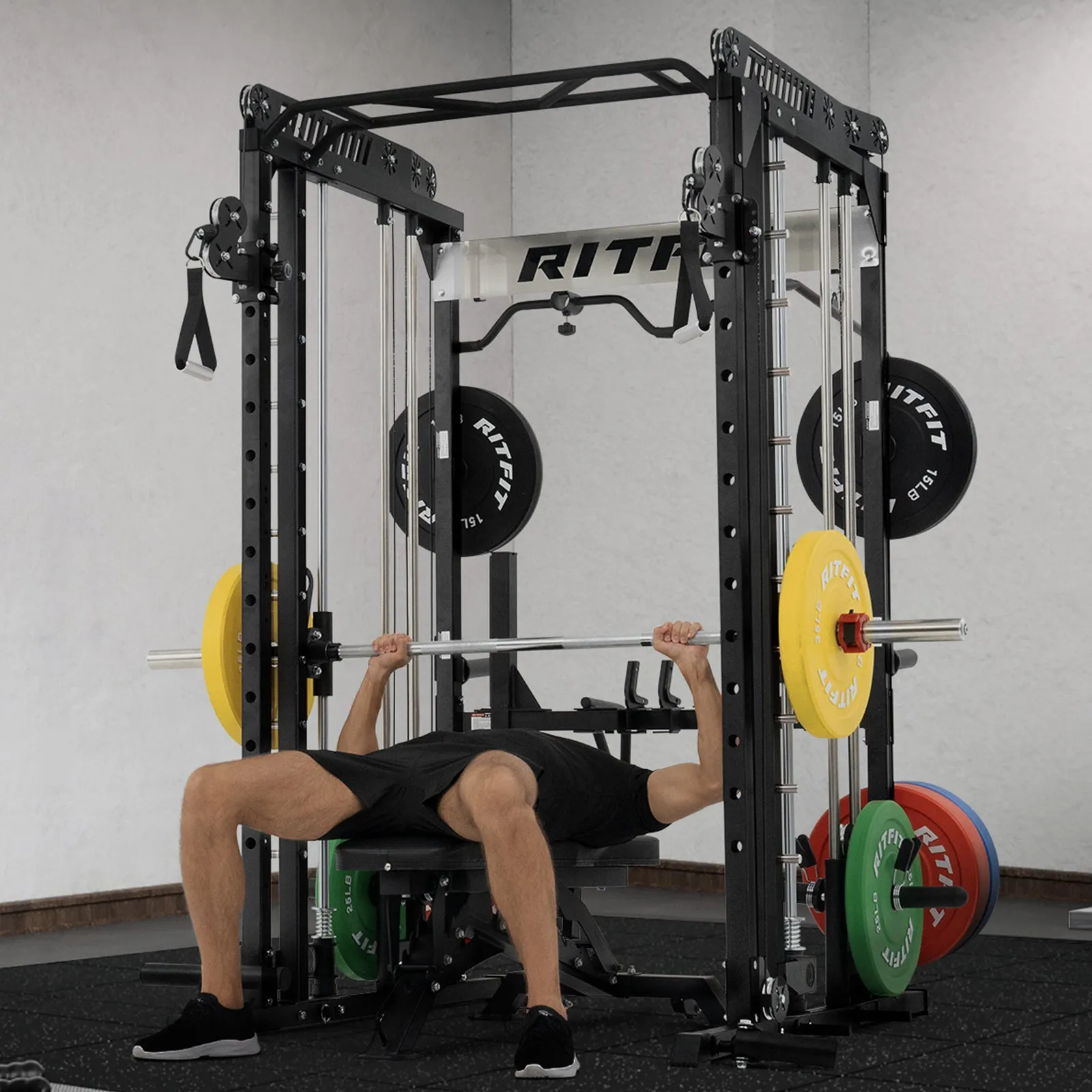 RitFit M1 Multi-Functional Smith Machine 2.0 with Cable Crossover System and Squat Rack for Home Gym