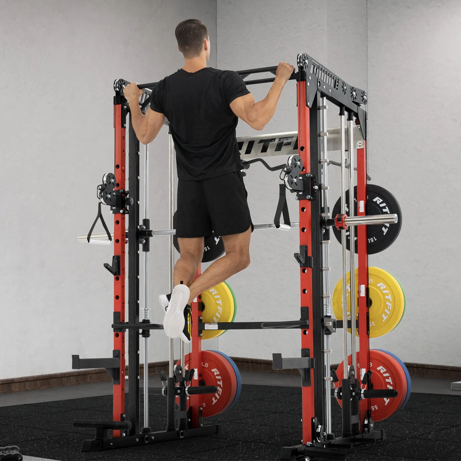 RitFit M1 Multi-Functional Smith Machine 2.0 with Cable Crossover System and Squat Rack for Home Gym