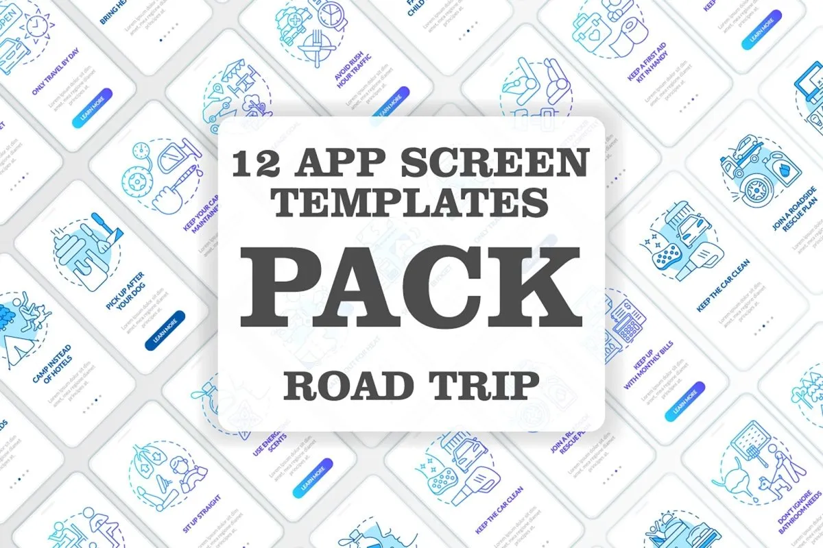 Road trip planning mobile app screen set