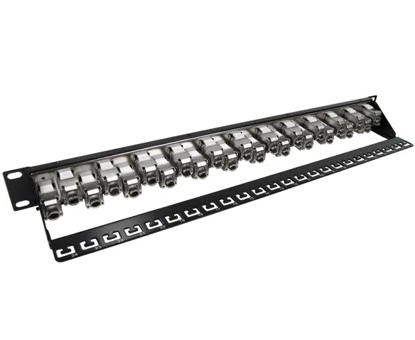 Shielded CAT6A 24-Port Patch Panel, 1U Strain Relief Support Bar