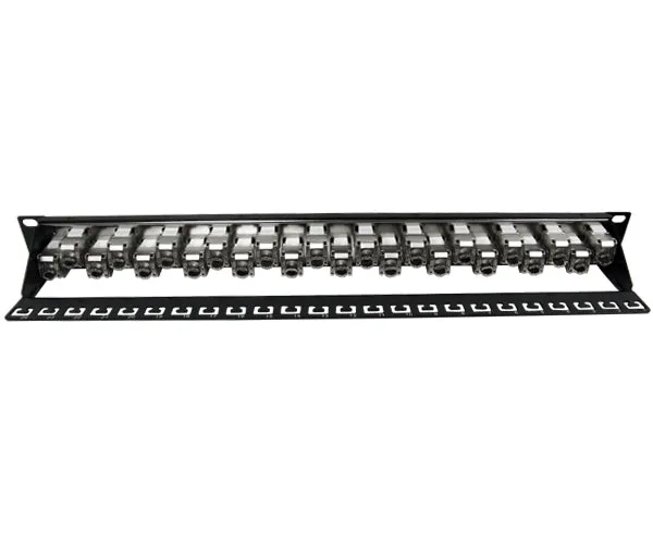 Shielded CAT6A 24-Port Patch Panel, 1U Strain Relief Support Bar