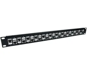 Shielded CAT6A 24-Port Patch Panel, 1U Strain Relief Support Bar