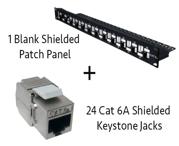 Shielded CAT6A 24-Port Patch Panel, 1U Strain Relief Support Bar