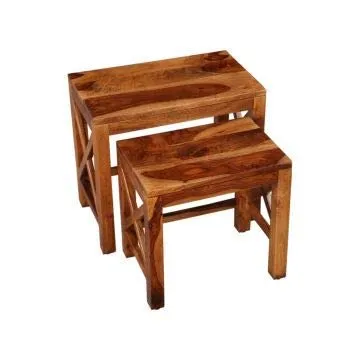 TANWAR HANDICRAFT Sheesham Wood nesting Table Set of 2 Pieces Stool for Living Room| Nesting Stool Sheesham | Wooden Stools | Coffee Table for Living Room Furniture,