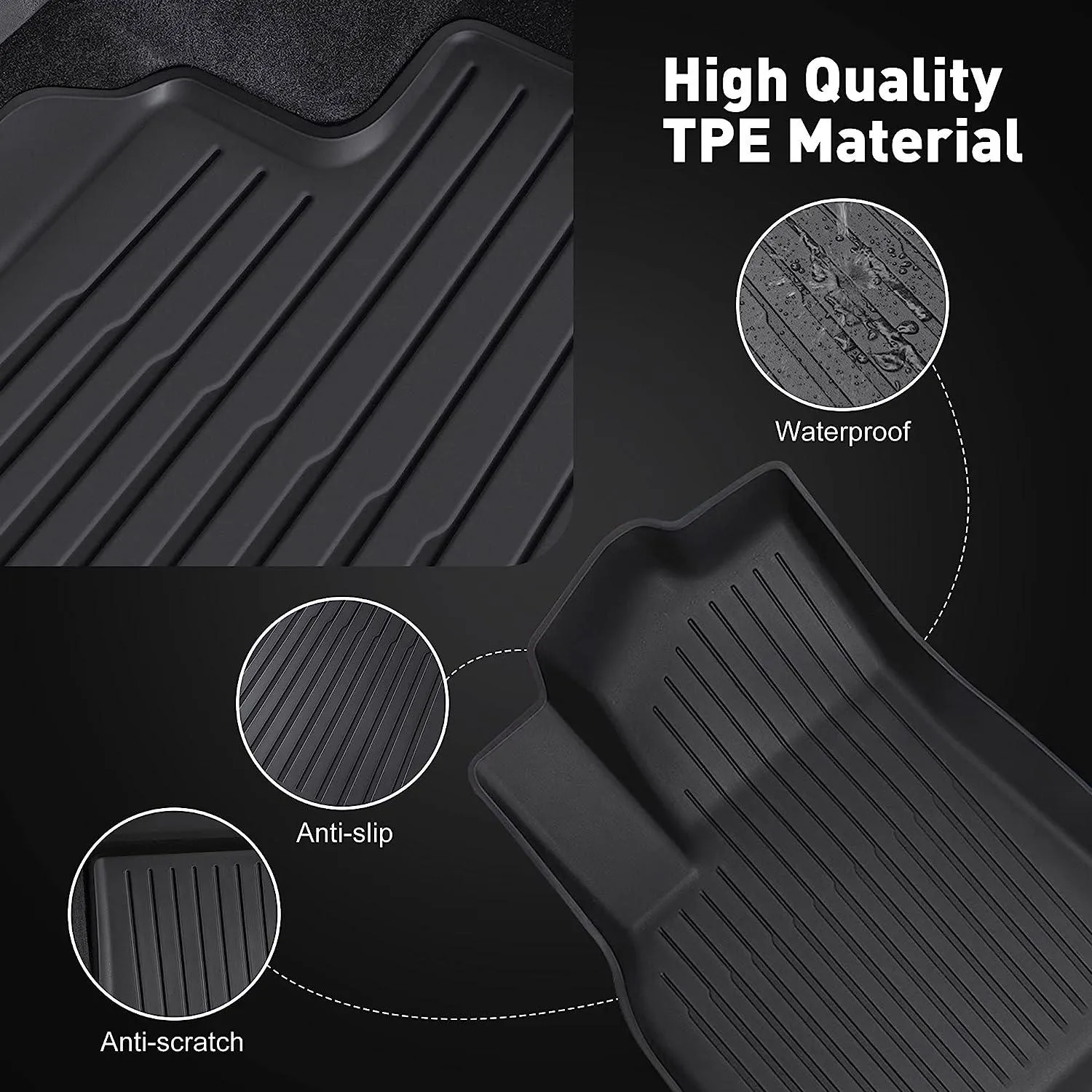 Tesla Model Y Waterproof Anti-Slip Set of 6 TP Floor Mats 2019 2020 2021 2022 2023 Accessories Fit for Front Rear Cargo Liner Set