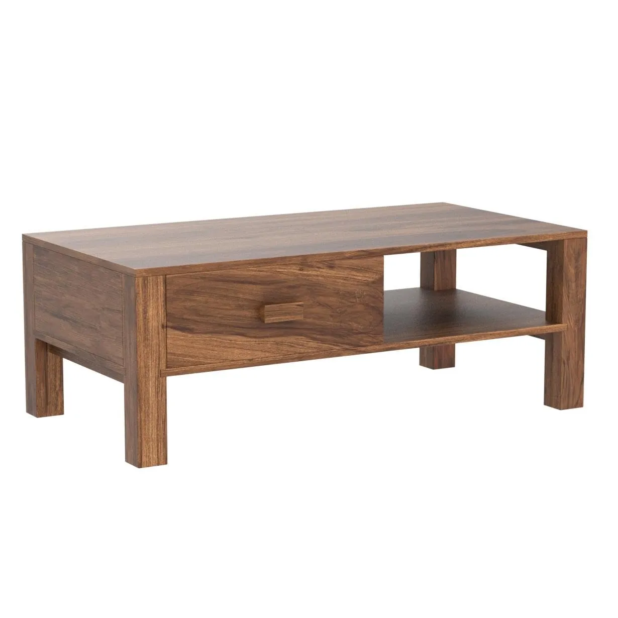 Vivek Wood Rectangle Single Centre Coffee Table for Living Room | Outdoor Center Table for Garden with Drawer & Shelf Storage | Sheesham Wood, Walnut Brown