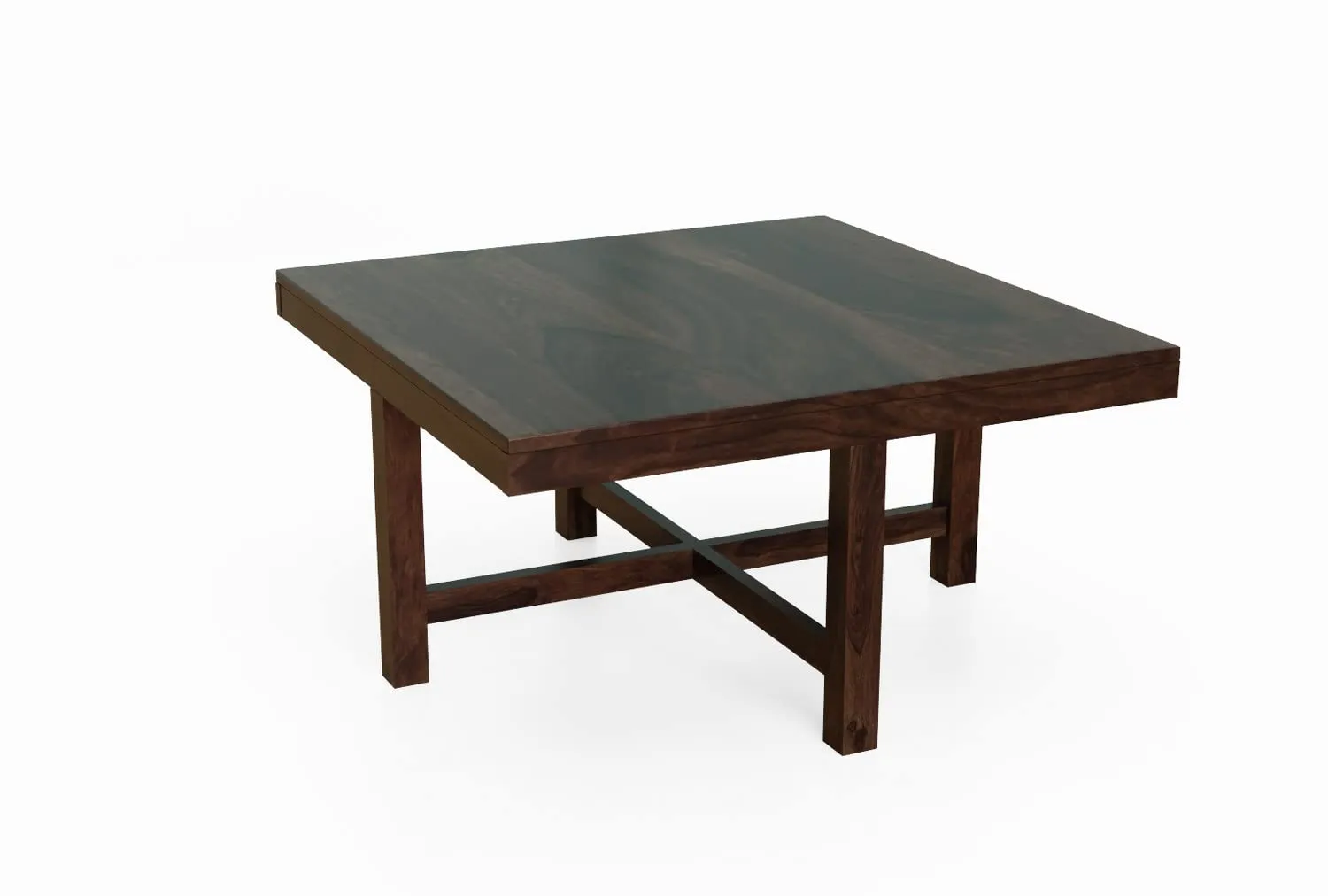 Woodnetic Sheesham Wooden Coffee Table with 4 Cushioned Stools for Living Room in Set Design - Walnut Finish