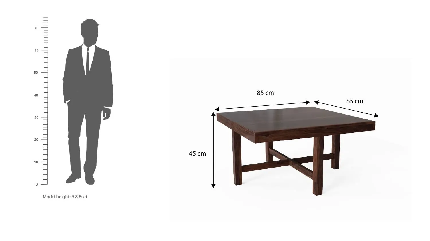 Woodnetic Sheesham Wooden Coffee Table with 4 Cushioned Stools for Living Room in Set Design - Walnut Finish