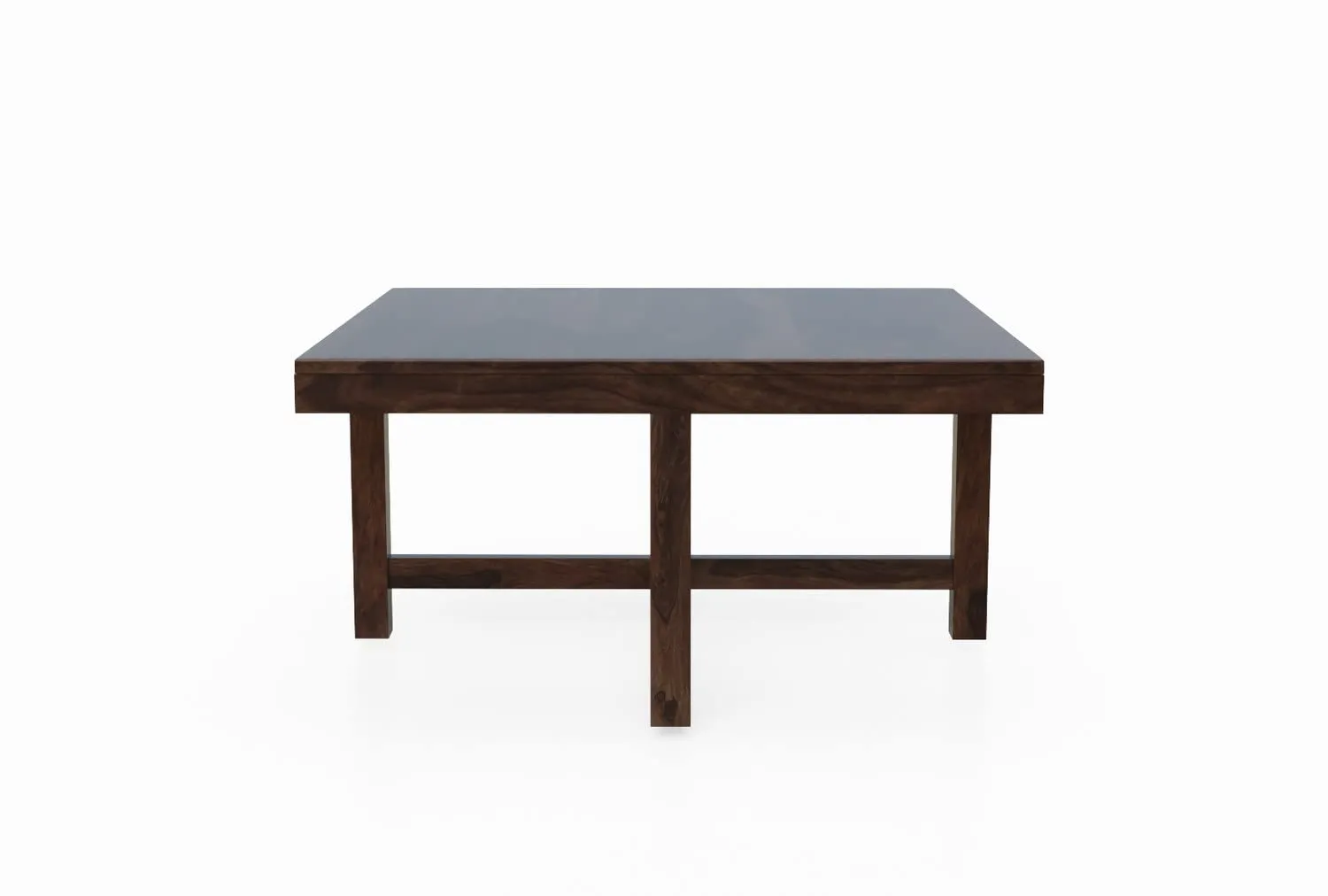 Woodnetic Sheesham Wooden Coffee Table with 4 Cushioned Stools for Living Room in Set Design - Walnut Finish