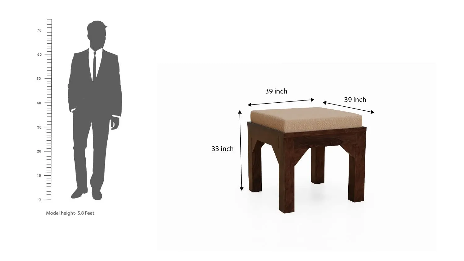 Woodnetic Sheesham Wooden Coffee Table with 4 Cushioned Stools for Living Room in Set Design - Walnut Finish