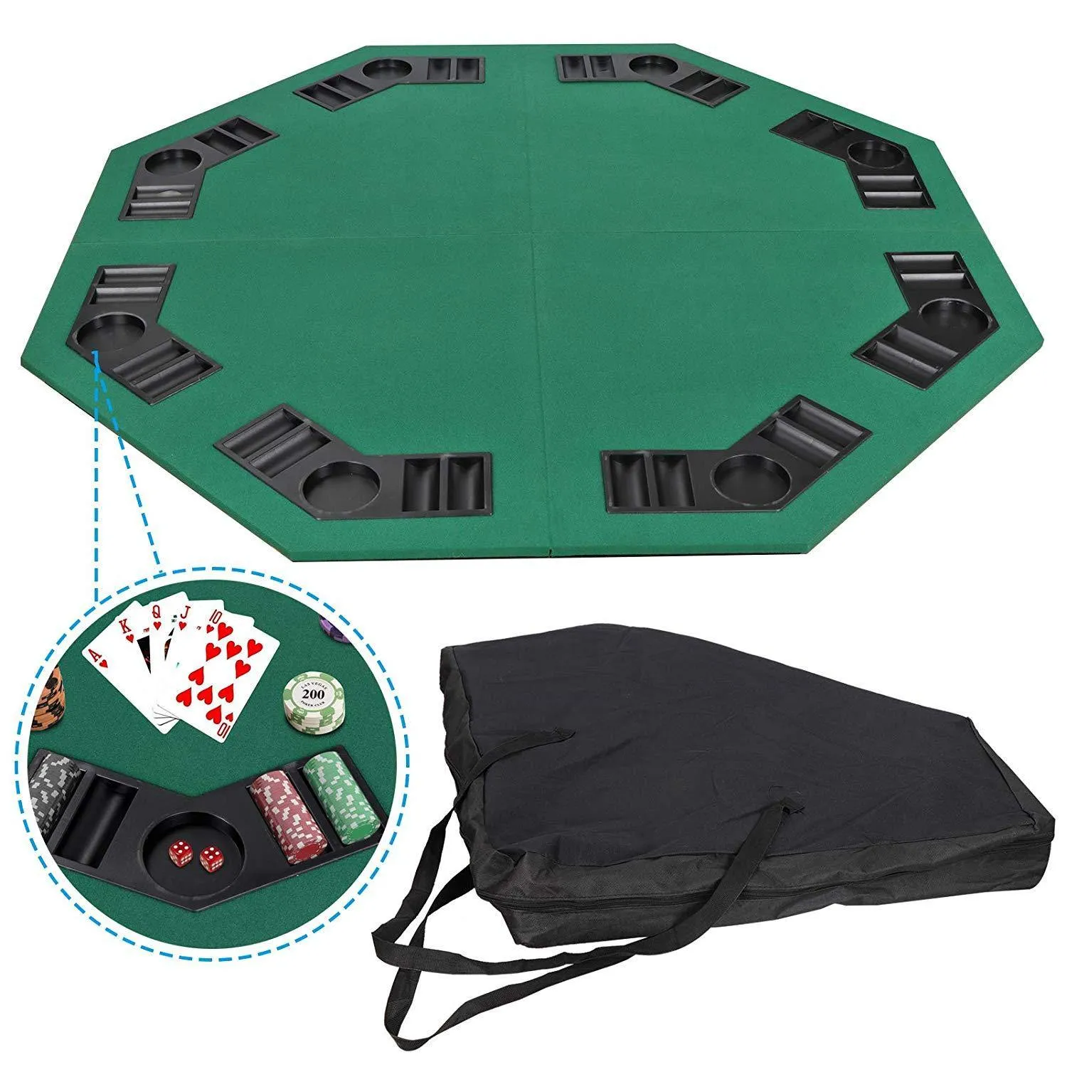 ZENY™ Foldable Poker Table Top Octagon 8 Players Poker Game Tabletop w/Carrying Bag