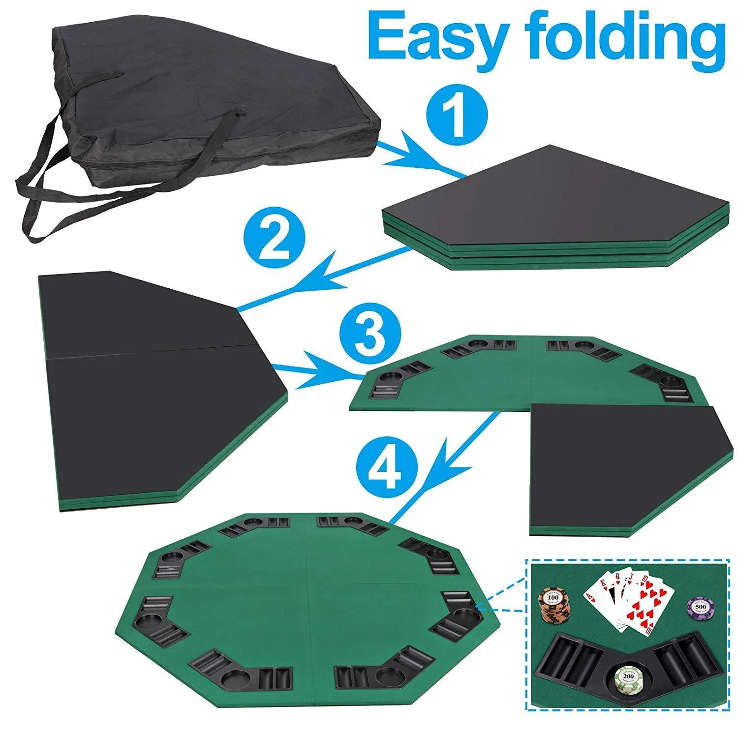 ZENY™ Foldable Poker Table Top Octagon 8 Players Poker Game Tabletop w/Carrying Bag